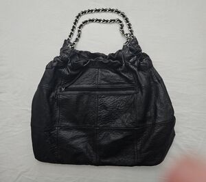Textured Black Women's Shoulder Bag with Chain Handles